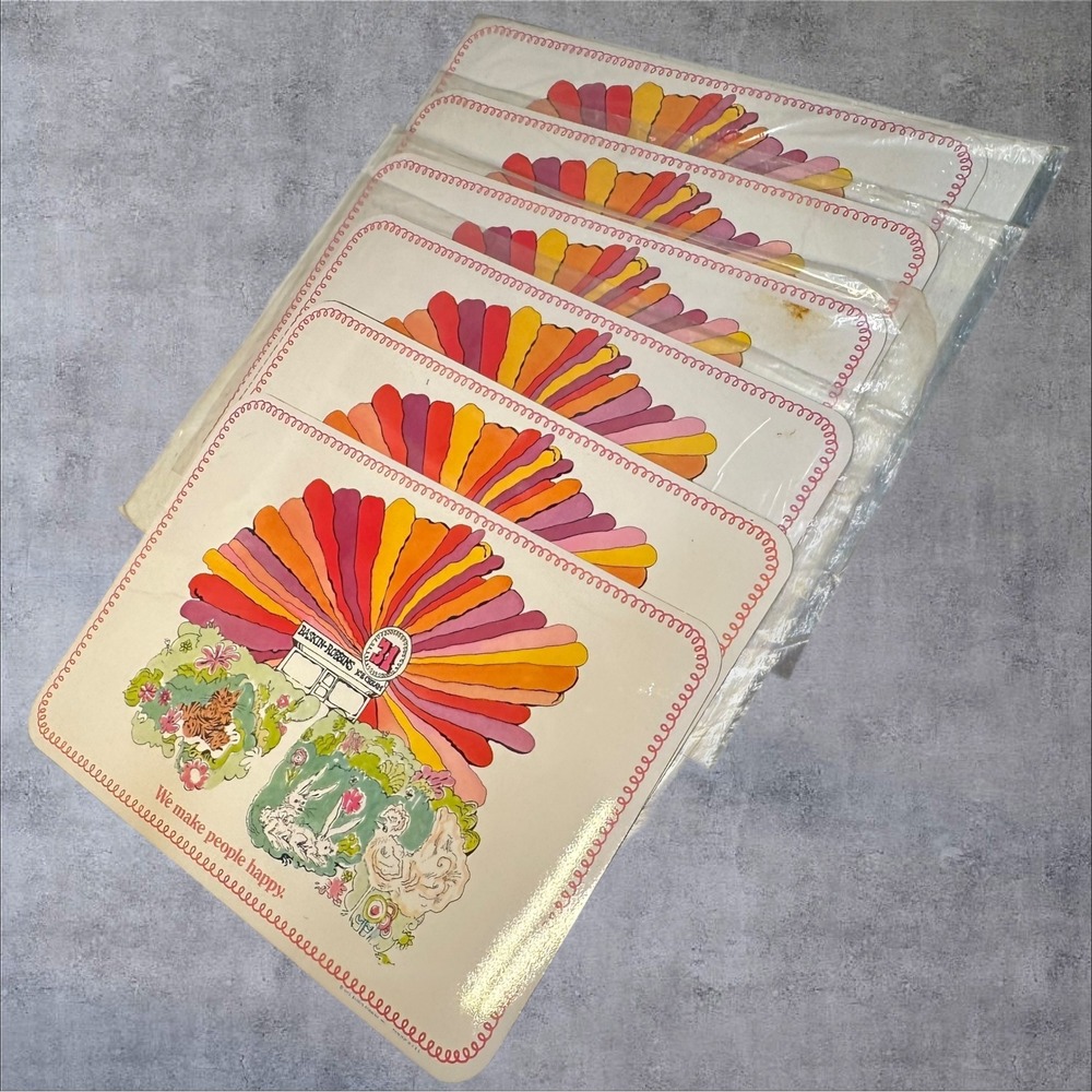 Set of 6 Vintage 70's Baskin Robbins Ice Cream Placemats Psychedelic Retro Kitch